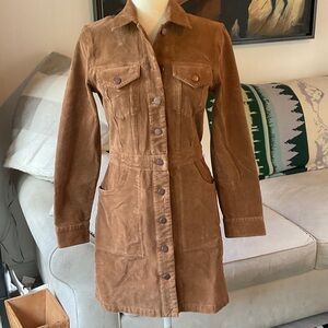 Faherty Brown Long Sleeve Corduroy Shirt Dress